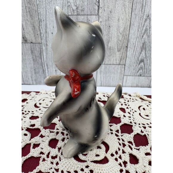 Vintage Anthromorphic Gray White Stripe Kitten Red Bow - Picture 6 of 7